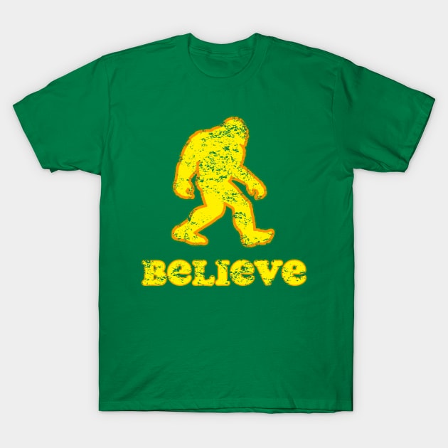 Distressed Retro Believe Bigfoot T-Shirt by Eric03091978